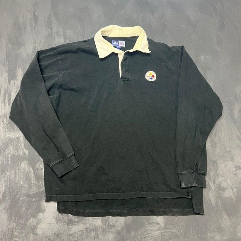 Vintage Pittsburgh Steelers Rugby Shirt Mens XL Black 1990s Starter NFL